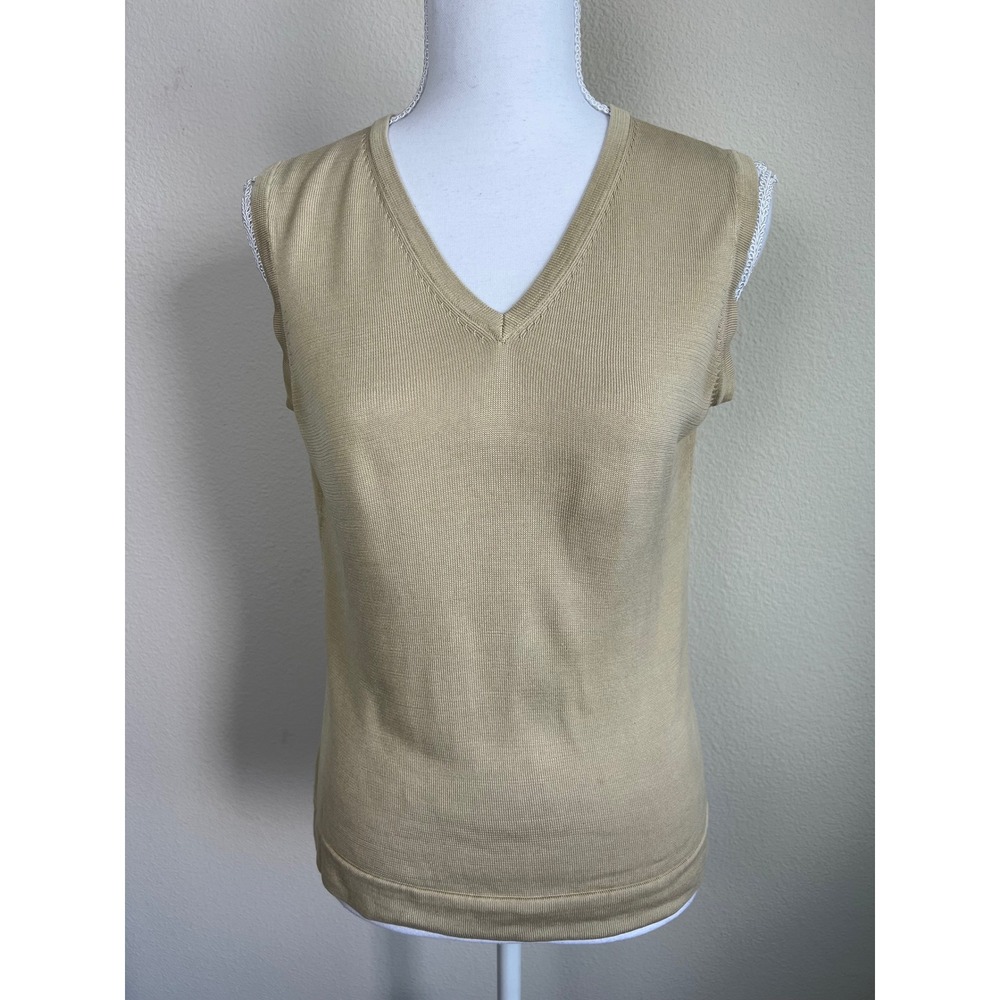 Eddie Bauer 100% Silk Sweater Vest Womens‎ M Tall Beige Sleeveless Knit Top